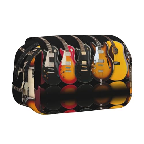 JEJEA Federmäppchen mit E-Gitarren-Aufdruck, Federmäppchen, Halter für Bleistifte, Make-up, Mehrzweck-Organizer-Box für Erwachsene, Schwarz , Einheitsgröße, Kulturbeutel von JEJEA