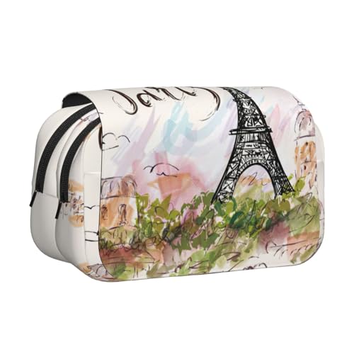 JEJEA Federmäppchen mit Eiffelturm-Aufdruck, Federmäppchen, Halter für Bleistifte, Make-up, Mehrzweck-Organizer-Box für Erwachsene, Schwarz , Einheitsgröße, Kulturbeutel von JEJEA