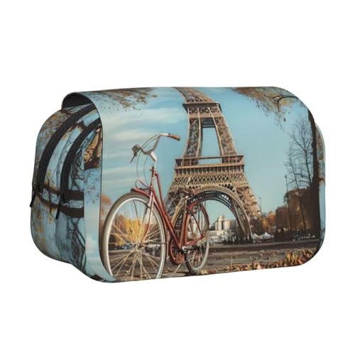 JEJEA Federmäppchen mit Eiffelturm-Fahrrad-Druck, Federmäppchen, Halter für Bleistifte, Make-up, Mehrzweck-Organizer-Box für Erwachsene, Schwarz , Einheitsgröße, Kulturbeutel von JEJEA