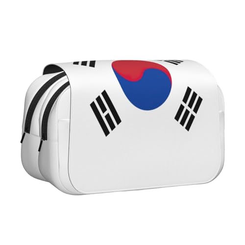 JEJEA Federmäppchen mit Flagge der Republik Korea, bedruckt, Stifteetui, Halter für Bleistifte, Make-up, Mehrzweck-Organizer-Box für Erwachsene, Schwarz , Einheitsgröße, Kulturbeutel von JEJEA