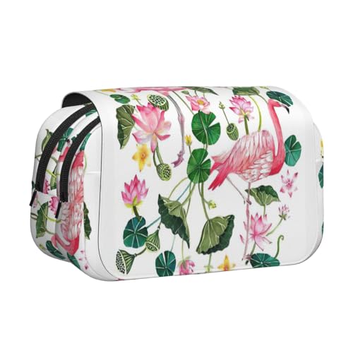 JEJEA Federmäppchen mit Flamingo-Vogelmotiv, rund, Blätter, Stifteetui, Halter für Bleistifte, Make-up, Mehrzweck-Organizer-Box für Erwachsene, Schwarz , Einheitsgröße, Kulturbeutel von JEJEA