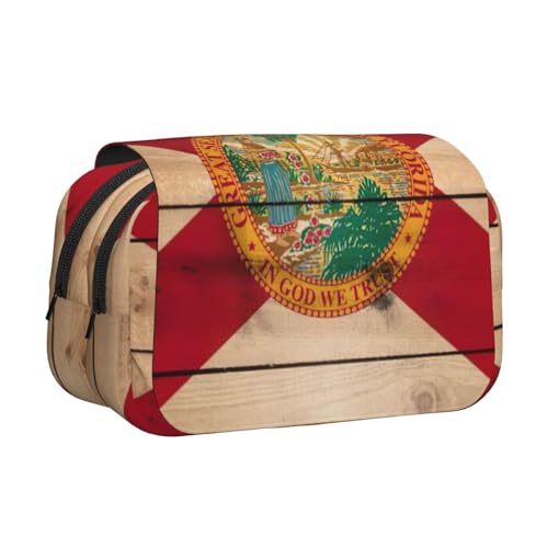 JEJEA Federmäppchen mit Florida-Flagge, Holzmaserung, Stifteetui, Halter für Bleistifte, Make-up, Mehrzweck-Organizer-Box für Erwachsene, Schwarz , Einheitsgröße, Kulturbeutel von JEJEA