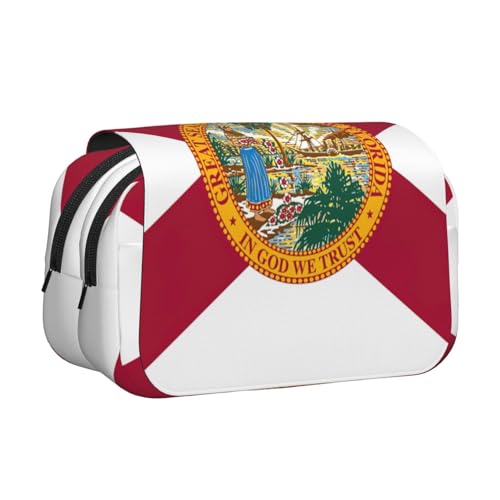 JEJEA Federmäppchen mit Florida-Flaggen-Druck, Federmäppchen, Halter für Bleistifte, Make-up, Mehrzweck-Organizer-Box für Erwachsene, Schwarz , Einheitsgröße, Kulturbeutel von JEJEA