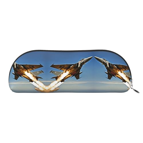 JEJEA Federmäppchen mit Flugzeug-Jets-Aufdruck, Leder, mit Reißverschluss, Federmäppchen, Federmäppchen, Make-up-Kosmetiktasche, silber, Einheitsgröße, Kulturbeutel von JEJEA