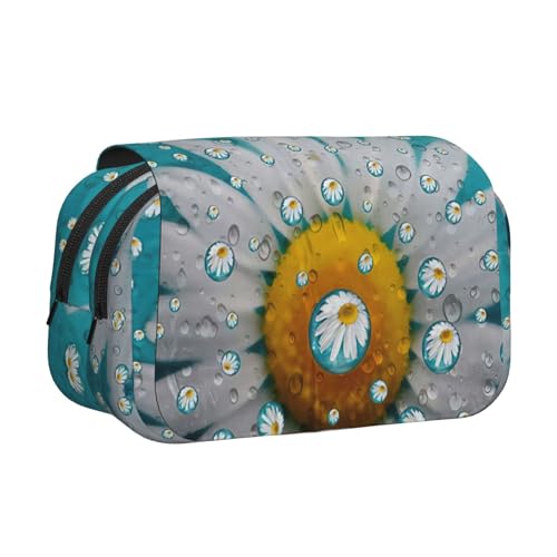 JEJEA Federmäppchen mit Gänseblümchen-Aufdruck, Federmäppchen, Halter für Bleistifte, Make-up, Mehrzweck-Organizer-Box für Erwachsene, Schwarz , Einheitsgröße, Kulturbeutel von JEJEA