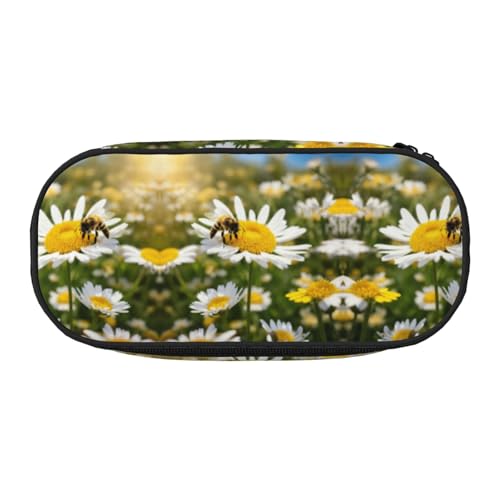 JEJEA Federmäppchen mit Gänseblümchen-Motiv, großes Fassungsvermögen, große Aufbewahrung, hohe Kapazität, Beutelhalter, Organizer, Schwarz , Einheitsgröße, Taschen-Organizer von JEJEA