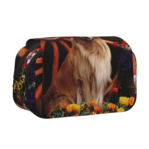 JEJEA Federmäppchen mit Golden Retriever-Aufdruck, Federmäppchen, Halter für Bleistifte, Make-up, Mehrzweck-Organizer-Box für Erwachsene, Schwarz , Einheitsgröße, Kulturbeutel von JEJEA