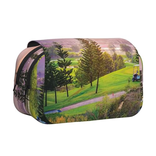 JEJEA Federmäppchen mit Golf-Resort-Park-Aufdruck, Federmäppchen, Halter für Bleistifte, Make-up, Mehrzweck-Organizer-Box für Erwachsene, Schwarz , Einheitsgröße, Kulturbeutel von JEJEA