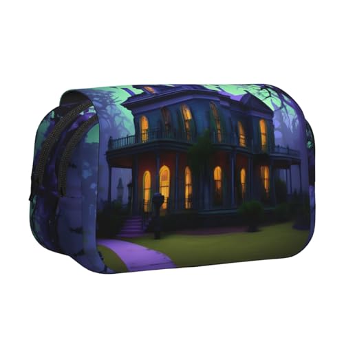 JEJEA Federmäppchen mit Haunted Mansion-Aufdruck, für Bleistifte, Make-up, Mehrzweck-Organizer-Box für Erwachsene, Schwarz, Schwarz , Einheitsgröße, Kulturbeutel von JEJEA