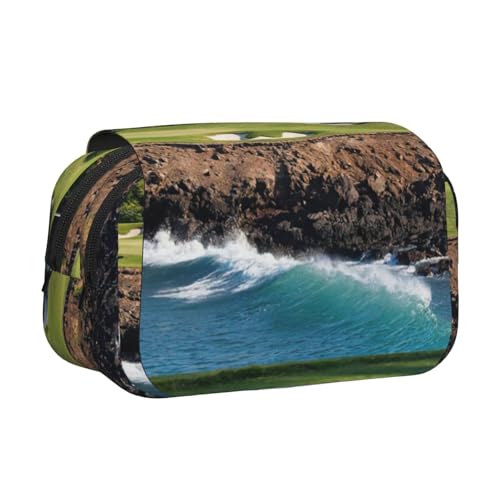 JEJEA Federmäppchen mit Hawaii-Strand-Motiv, bedruckt, für Bleistifte, Make-up, Mehrzweck-Organizer-Box für Erwachsene, Schwarz , Einheitsgröße, Kulturbeutel von JEJEA