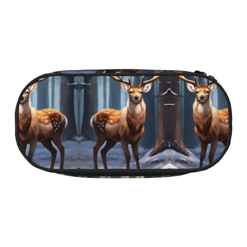 JEJEA Federmäppchen mit Hirschdruck, großes Fassungsvermögen, große Aufbewahrung, hohe Kapazität, Beutel, Organizer, Box, Schwarz , Einheitsgröße, Taschen-Organizer von JEJEA