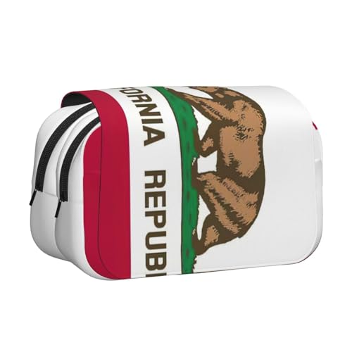 JEJEA Federmäppchen mit Kalifornien-Flaggen-Druck, Federmäppchen, Halter für Bleistifte, Make-up, Mehrzweck-Organizer-Box für Erwachsene, Schwarz , Einheitsgröße, Kulturbeutel von JEJEA