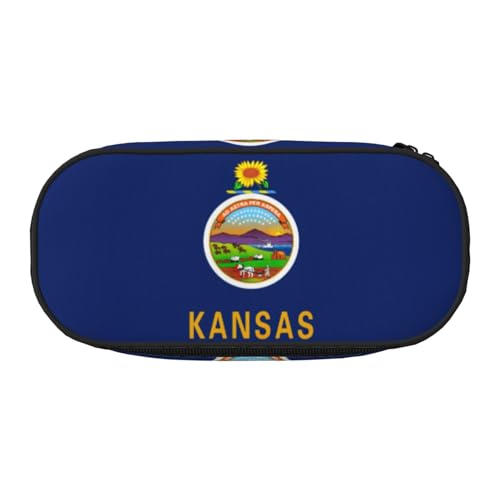 JEJEA Federmäppchen mit Kansas Staatsflaggen-Druck, großes Fassungsvermögen, große Aufbewahrung, hohe Kapazität, Beutel, Beutel, Organizer, Box, Schwarz , Einheitsgröße, Taschen-Organizer von JEJEA