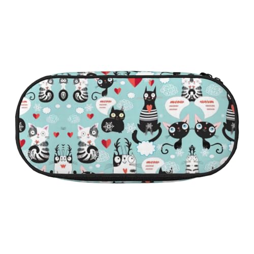 JEJEA Federmäppchen mit Katzen-Aufdruck, große Kapazität, große Aufbewahrung, hohe Kapazität, Beutel, Organizer, Schwarz / Weiß, Schwarz , Einheitsgröße, Taschen-Organizer von JEJEA