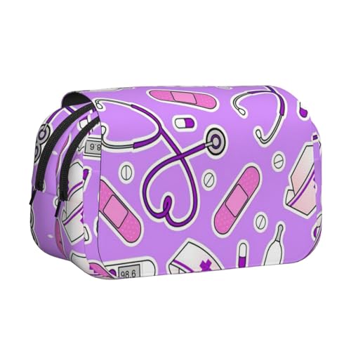 JEJEA Federmäppchen mit Krankenschwester-Muster, violett, bedruckt, für Bleistifte, Make-up, Mehrzweck-Organizer-Box für Erwachsene, Schwarz , Einheitsgröße, Kulturbeutel von JEJEA