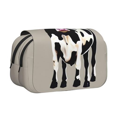 JEJEA Federmäppchen mit Kuh-Motiv, Schwarz mit Punktemuster, Federmäppchen für Bleistifte, Make-up, Mehrzweck-Organizer-Box für Erwachsene, Schwarz , Einheitsgröße, Kulturbeutel von JEJEA