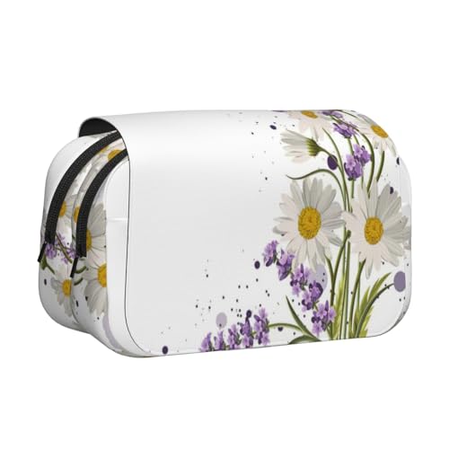 JEJEA Federmäppchen mit Lavendel- und Gänseblümchen-Aufdruck, Federmäppchen, Halter für Bleistifte, Make-up, Mehrzweck-Organizer-Box für Erwachsene, Schwarz , Einheitsgröße, Kulturbeutel von JEJEA