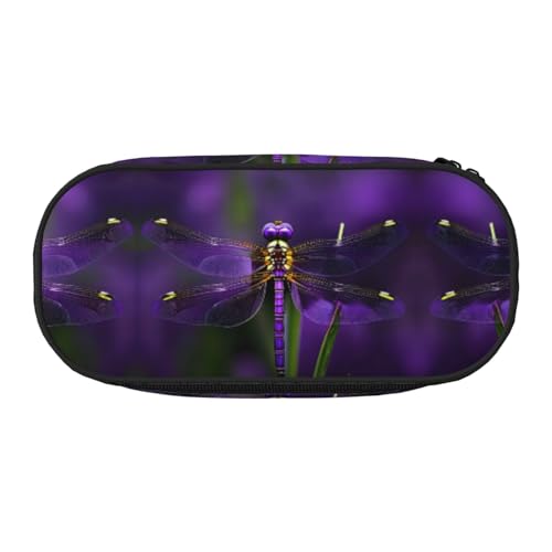 JEJEA Federmäppchen mit Libellen-Aufdruck, großes Fassungsvermögen, große Aufbewahrung, hohe Kapazität, Beutel, Organizer, Violett, Schwarz , Einheitsgröße, Taschen-Organizer von JEJEA