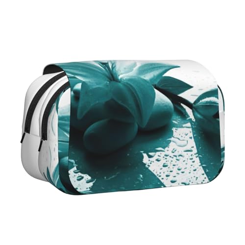 JEJEA Federmäppchen mit Lilien-Aufdruck, Stifteetui für Bleistifte, Make-up, Mehrzweck-Organizer-Box für Erwachsene, Schwarz , Einheitsgröße, Kulturbeutel von JEJEA