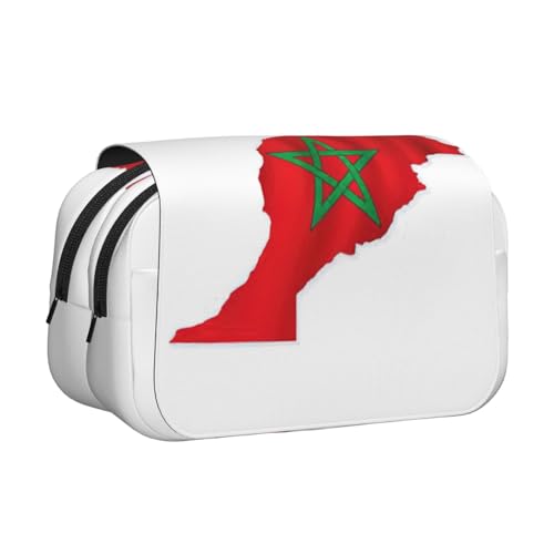 JEJEA Federmäppchen mit Marokko-Flagge, bedruckt, Stifteetui, Halter für Bleistifte, Make-up, Mehrzweck-Organizer-Box für Erwachsene, Schwarz , Einheitsgröße, Kulturbeutel von JEJEA