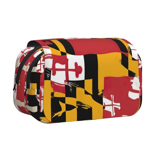 JEJEA Federmäppchen mit Maryland-Flaggen-Druck, Federmäppchen, Halter für Bleistifte, Make-up, Mehrzweck-Organizer-Box für Erwachsene, Schwarz , Einheitsgröße, Kulturbeutel von JEJEA