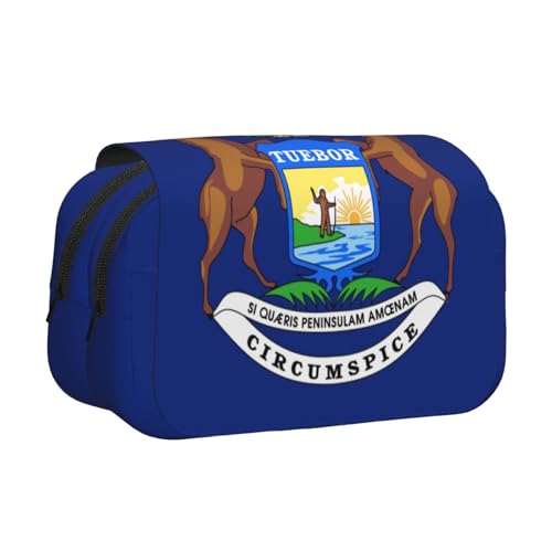 JEJEA Federmäppchen mit Michigan-Staatsflaggen-Druck, Federmäppchen für Bleistifte, Make-up, Mehrzweck-Organizer-Box für Erwachsene, Schwarz , Einheitsgröße, Kulturbeutel von JEJEA