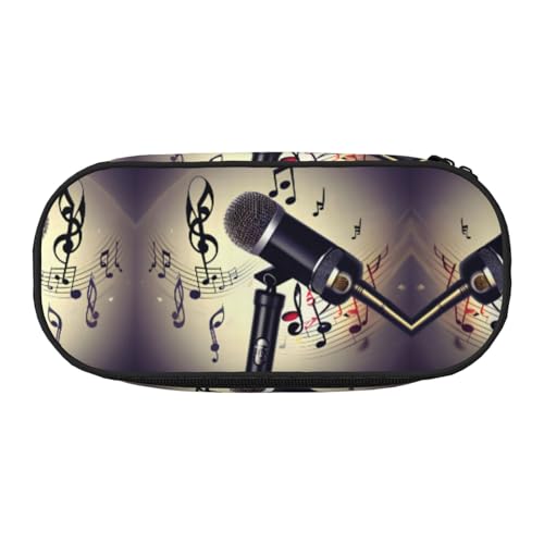 JEJEA Federmäppchen mit Mikrofon-Motiv und Musiknoten-Aufdruck, große Kapazität, große Kapazität, Beutel, Organizer, Schwarz , Einheitsgröße, Taschen-Organizer von JEJEA