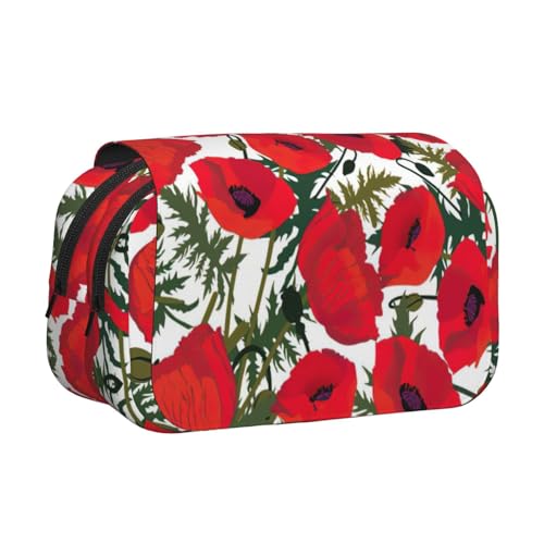 JEJEA Federmäppchen mit Mohnblumen-Motiv, für Bleistifte, Make-up, Mehrzweck-Organizer-Box für Erwachsene, Schwarz , Einheitsgröße, Kulturbeutel von JEJEA