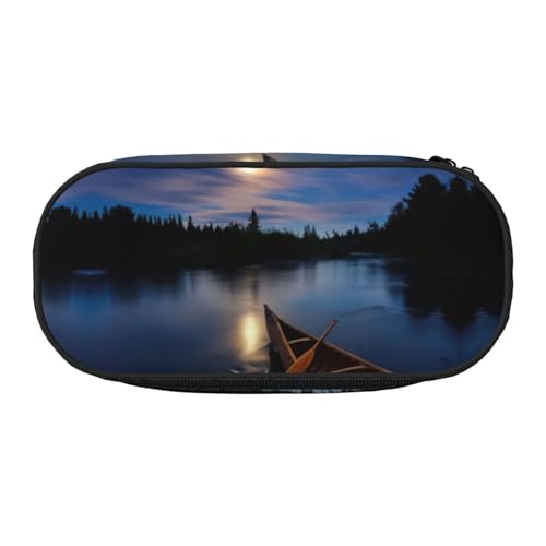 JEJEA Federmäppchen mit Mondlicht und Kanu-Motiv, großes Fassungsvermögen, großes Fassungsvermögen, Tasche mit hoher Kapazität, Beutel, Organizer, Schwarz , Einheitsgröße, Taschen-Organizer von JEJEA