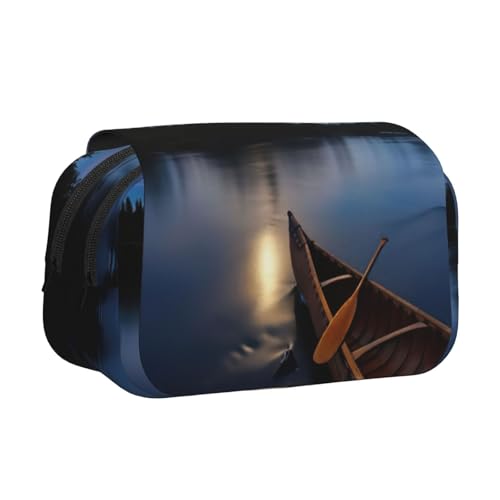 JEJEA Federmäppchen mit Mondschein, Kanu, Allagash Fluss, Federmäppchen, Halter für Bleistifte, Make-up, Mehrzweck-Organizer-Box für Erwachsene, Schwarz , Einheitsgröße, Kulturbeutel von JEJEA