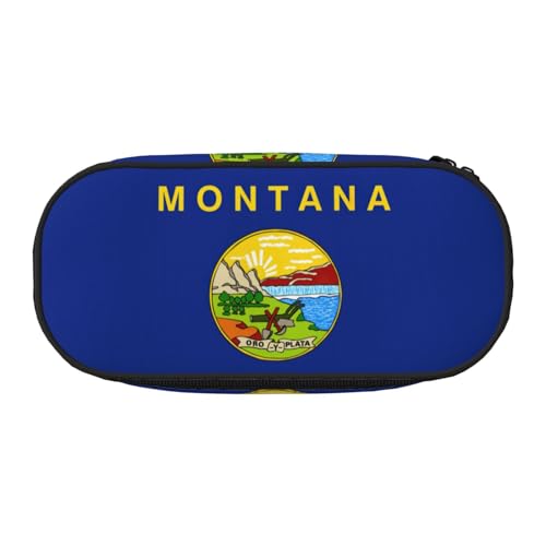JEJEA Federmäppchen mit Montana-Staatsflaggen-Druck, großes Fassungsvermögen, große Aufbewahrung, hohe Kapazität, Beutelhalter, Organizer, Schwarz , Einheitsgröße, Taschen-Organizer von JEJEA