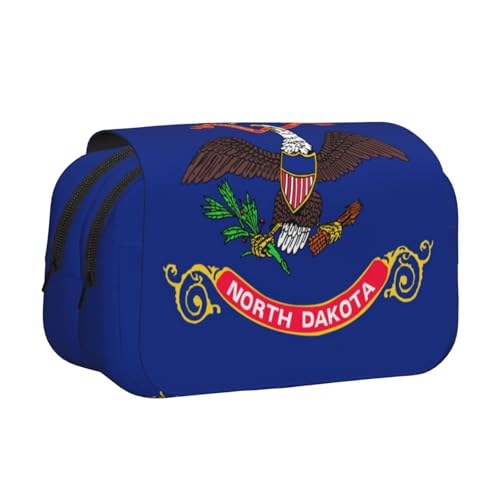 JEJEA Federmäppchen mit Nord-Dakota-Flaggen-Druck, Stifteetui, Halter für Bleistifte, Make-up, Mehrzweck-Organizer-Box für Erwachsene, Schwarz , Einheitsgröße, Kulturbeutel von JEJEA