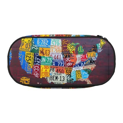 JEJEA Federmäppchen mit Nummernschild-Kartendruck, großes Fassungsvermögen, große Aufbewahrung, hohe Kapazität, Beutelhalter, Organizer, Schwarz , Einheitsgröße, Taschen-Organizer von JEJEA