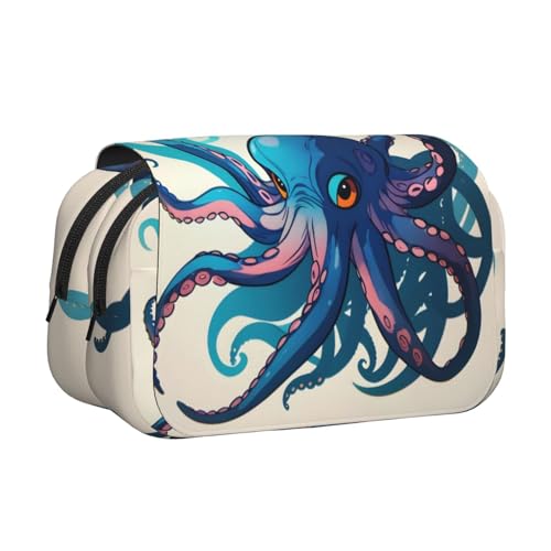 JEJEA Federmäppchen mit Oktopus-Aufdruck, für Bleistifte, Make-up, Mehrzweck-Organizer-Box für Erwachsene, Blau und Violett, Schwarz , Einheitsgröße, Kulturbeutel von JEJEA