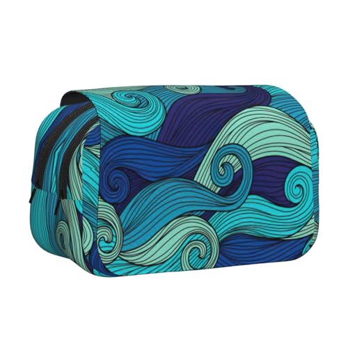 JEJEA Federmäppchen mit Ozeanwellen-Druck, Federmäppchen, Halter für Bleistifte, Make-up, Mehrzweck-Organizer-Box für Erwachsene, Schwarz , Einheitsgröße, Kulturbeutel von JEJEA
