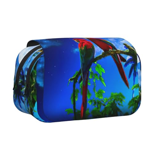 JEJEA Federmäppchen mit Papageien-Aufdruck, Federmäppchen, Halter für Bleistifte, Make-up, Mehrzweck-Organizer-Box für Erwachsene, Schwarz , Einheitsgröße, Kulturbeutel von JEJEA