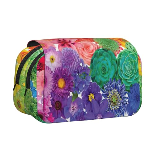 JEJEA Federmäppchen mit Regenbogen-Blumendruck, Federmäppchen, Halter für Bleistifte, Make-up, Mehrzweck-Organizer-Box für Erwachsene, Schwarz , Einheitsgröße, Kulturbeutel von JEJEA