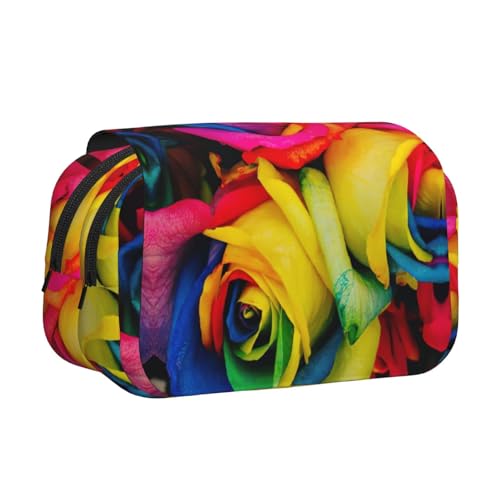 JEJEA Federmäppchen mit Regenbogen-Rosen-Aufdruck, Federmäppchen, Halter für Bleistifte, Make-up, Mehrzweck-Organizer-Box für Erwachsene, Schwarz , Einheitsgröße, Kulturbeutel von JEJEA