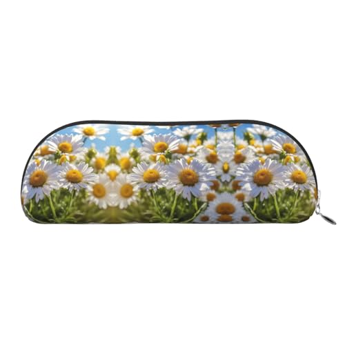 JEJEA Federmäppchen mit Reißverschluss, Wildweiß, Gänseblümchen-Motiv, Leder, Federmäppchen, Make-up-Kosmetiktasche, silber, Einheitsgröße, Kulturbeutel von JEJEA
