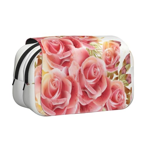 JEJEA Federmäppchen mit Rosenblüten-Aufdruck, Stifteetui für Bleistifte, Make-up, Mehrzweck-Organizer-Box für Erwachsene, Schwarz , Einheitsgröße, Kulturbeutel von JEJEA