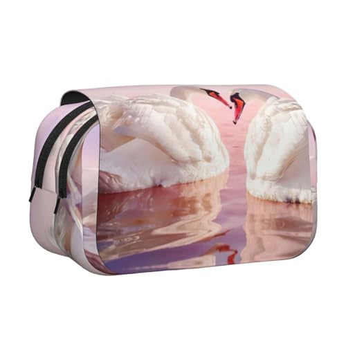 JEJEA Federmäppchen mit Schwanen-Herz-Aufdruck, Federmäppchen, Halter für Bleistifte, Make-up, Mehrzweck-Organizer-Box für Erwachsene, Schwarz , Einheitsgröße, Kulturbeutel von JEJEA