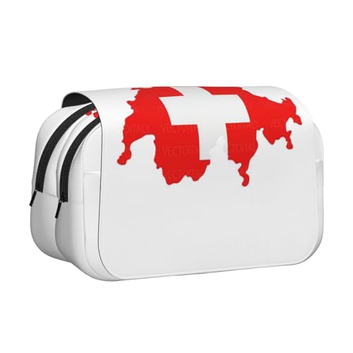 JEJEA Federmäppchen mit Schweizer Flagge, für Stifte, Make-up, Mehrzweck-Organizer-Box für Erwachsene, Schwarz , Einheitsgröße, Kulturbeutel von JEJEA