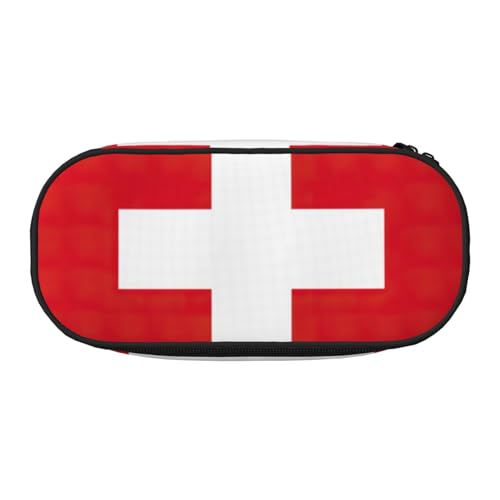 JEJEA Federmäppchen mit Schweizer Flagge, großes Fassungsvermögen, große Aufbewahrung, hohe Kapazität, Beutelhalter, Organizer, Schwarz , Einheitsgröße, Taschen-Organizer von JEJEA