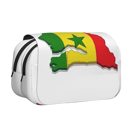 JEJEA Federmäppchen mit Senegal-Flaggen-Druck, Federmäppchen, Halter für Bleistifte, Make-up, Mehrzweck-Organizer-Box für Erwachsene, Schwarz , Einheitsgröße, Kulturbeutel von JEJEA