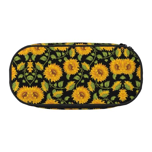 JEJEA Federmäppchen mit Sonnenblumenmuster, großes Fassungsvermögen, große Aufbewahrung, hohe Kapazität, Beutel, Beutel, Organizer, Schwarz , Einheitsgröße, Taschen-Organizer von JEJEA