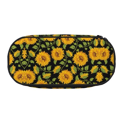 JEJEA Federmäppchen mit Sonnenblumenmuster, großes Fassungsvermögen, große Aufbewahrung, hohe Kapazität, Beutel, Beutel, Organizer, Schwarz , Einheitsgröße, Taschen-Organizer von JEJEA