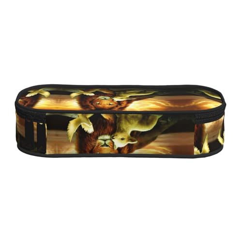 JEJEA Federmäppchen mit Sonnenuntergang, Löwe, Lamm und Vogel, großes Fassungsvermögen, große Kapazität, Beutelhalter, Organizer, Schwarz , Einheitsgröße, Taschen-Organizer von JEJEA