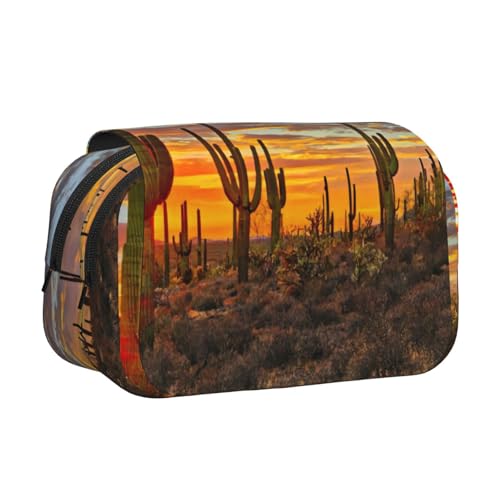 JEJEA Federmäppchen mit Sonnenuntergangskaktus in Wüstendruck, Federmäppchen, Halter für Bleistifte, Make-up, Mehrzweck-Organizer-Box für Erwachsene, Schwarz , Einheitsgröße, Kulturbeutel von JEJEA