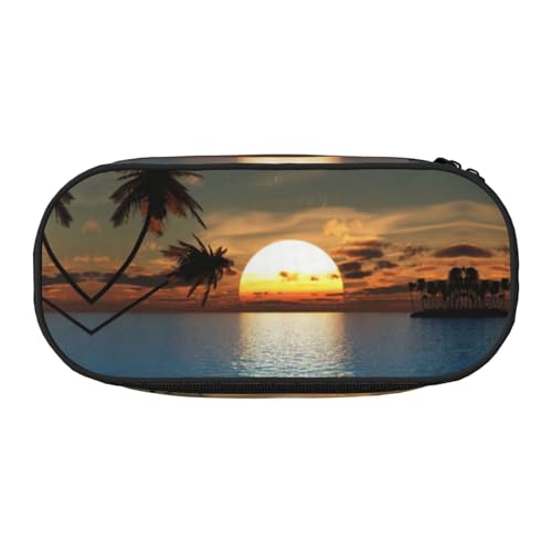 JEJEA Federmäppchen mit Strandmotiv und Sonnenaufgangs-Aufdruck, große Kapazität, große Kapazität, Beutelhalter, Organizer, Schwarz , Einheitsgröße, Taschen-Organizer von JEJEA