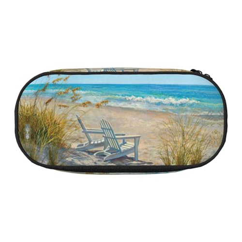 JEJEA Federmäppchen mit Strandmotiv und Stühlen, großes Fassungsvermögen, großes Fassungsvermögen, Tasche, Schwarz , Einheitsgröße, Taschen-Organizer von JEJEA